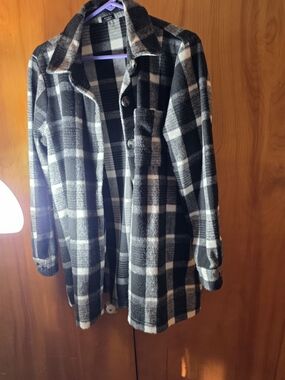 Studio Black & White Plaid Button-Up Coat